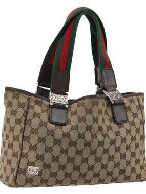 GUCCI GG Canvas Web Sherry Line Hand Bag Beige Red Green 145810 Auth 175735